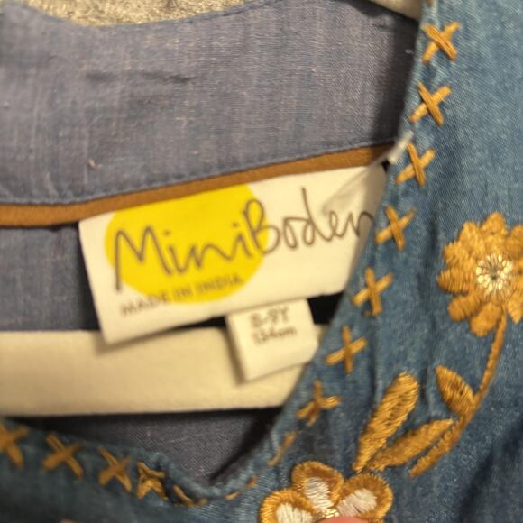 Mini Boden Dress Girls Size 8 9 Blue Chambray A Line Embroidered Long Sleeve - Picture 8 of 11